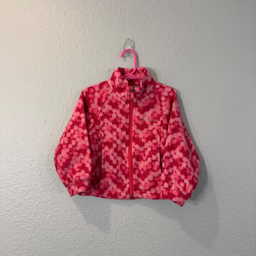 Columbia Girl's Size 4T Pink Polka Dot Print Fleece Jacket FLAW WA6377